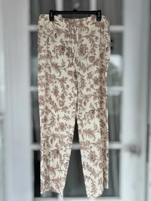 Sag Harbor Women's Size 14 Cream & Tan Floral Casual Straight Leg Pants Cottage thumbnail 9