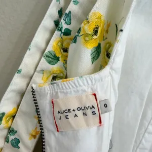 Alice + Olivia Maryann Tie Shoulder Mini Dress Yellow Floral White Denim Size 0 thumbnail 6