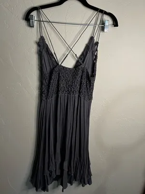 Free People FP One Adella Asymetrical Gray Purple Lace‎ Whimsy Mini Dress thumbnail 10