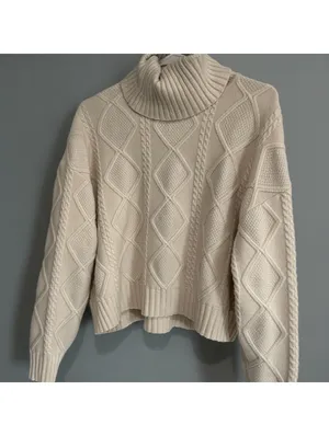 Mango Cable Knit Turtleneck Chunky Sweater M Cream Fisherman Coastal Cottage thumbnail 2