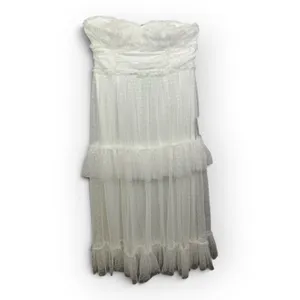 Lulus Women L White Tulle Swiss Dot Strapless Tiered Midi Dress NEW Romantic thumbnail 4