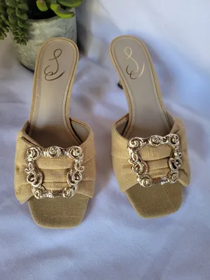 San Edelman Women's Pietra Dsrt Sun Linen Kitten-Heel sandals Size 7.5 Yellow thumbnail 2