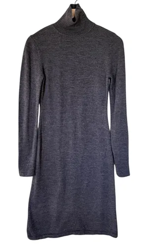 Garnet Hill 100% Merino Wool Turtleneck Long Sleeve Sweater Dress Grey Small thumbnail 1