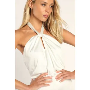 NWT Lulus Adoring Angel Ivory Satin Wide-Leg Halter Jumpsuit Luxurious Soft Sz S thumbnail 10