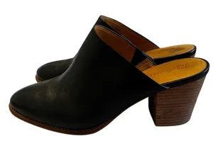 Madewell Black Leather Mule Clogs Stacked Block Heel Slides Size 9.5 Women's thumbnail 1