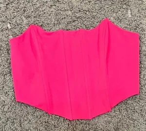 Winwin Hot Pink Cropped Boned Corset Tube Top thumbnail 1