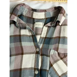Altar'd State‎ Plaid Button Down Women Medium Brown Blue Plaid Flannel Style thumbnail 2