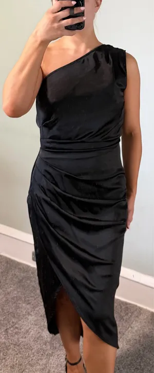 PrettyGarden Satin Dress One-Shoulder Wrap Midi Dress thumbnail 2