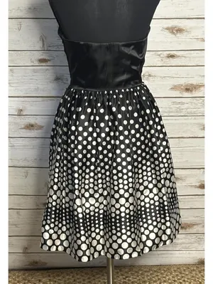 Aidan Mattox strapless cocktail dress Size 4 satin black white polka-dot retro thumbnail 3