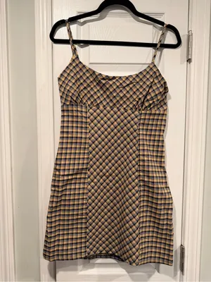 NWT Wild Fable Size S Navy Plaid Fitted Stretch Mini Dress Spaghetti Strap Y2K thumbnail 5
