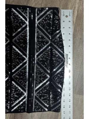 Express Sequin Mini Skirt Medium Black Silver Stretch Pull On Holiday Party Club thumbnail 6