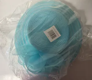 Turquoise Blue Wide Brim Mesh Bow Fascinator Sinamay Hat Style FMH312302 thumbnail 1