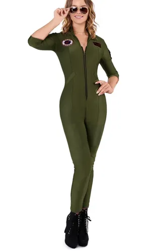 New Spooktacular Creations Pilot Costume Adult Women, Flight Suit, Jumpsuit thumbnail 3