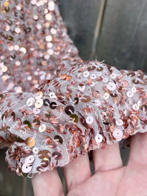 EUC Free People Dance All Night Sequined V Neck Puff Slv. Dress Rose Gold Small thumbnail 5