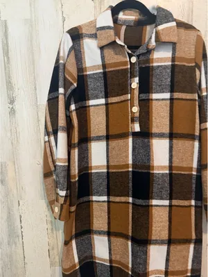 Women Regular M (6) Plaid Button-Up Shirt Dress Long Sleeve thumbnail 10