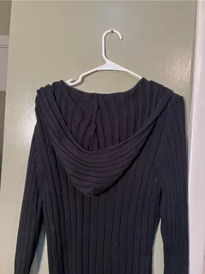 Old Navy Womens Ribbed Hooded Henley Sweater Black Half Snap Stretch Long Sleeve thumbnail 6