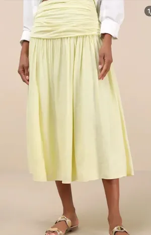 Kesia Light Yellow Textured A-Line Midi Skirt from Lulus. Size: Small thumbnail 1