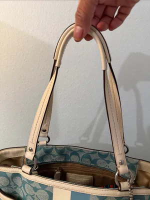 Coach Chelsea Teal and Cream Signature Stripe Tote. thumbnail 5