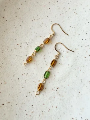 Handmade glass beads fairy whimsy dainty unique dangle earrings🌀🌙 thumbnail 2