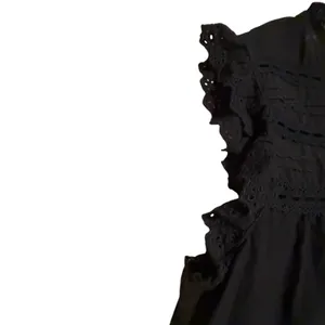 Adiva Black Eyelet Embroidered Sleeveless Top Ruffle‎ Neck Cotton Blouse Large thumbnail 7