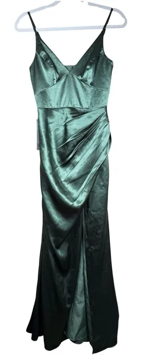 Azazie Shania Satin Bridesmaid Dress Sz 2 Eucalyptus thumbnail 1