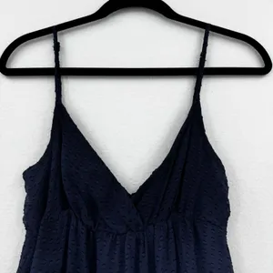 Tori Richard Silk Blend Maxi Dress 0 Navy Swiss Dot Tiered Boho Resort Romantic thumbnail 3