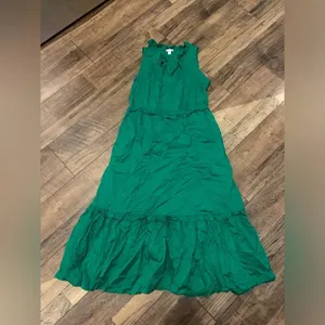 J.crew green tiered dress ruffle & tie summer prep resort classic formal party thumbnail 3