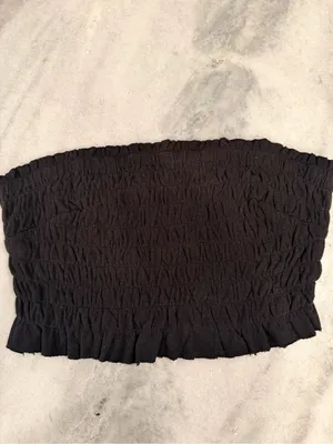 NWOT Free People Beach Size XL Black Smocked Linen Blend Strapless Tube Top thumbnail 3
