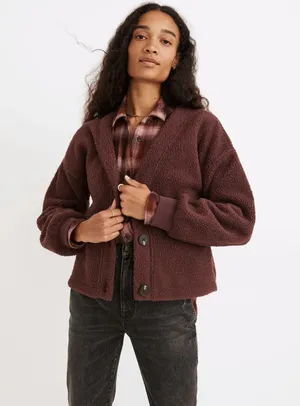 Madewell (Re)sourced Fleece Crop Cardigan Hot Cocoa size XS thumbnail 1