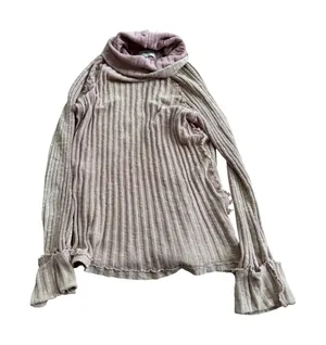 We The Free Free People Rose Ribbed Knit Mock Neck Distressed‎ Top Large thumbnail 1