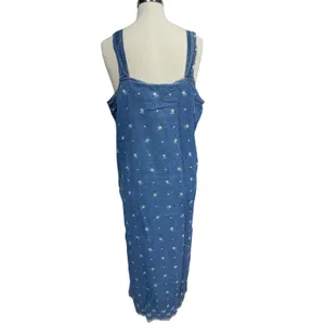 Solutions Women's‎ Large Blue Denim Floral Jumper Maxi Dress Cottagecore thumbnail 6