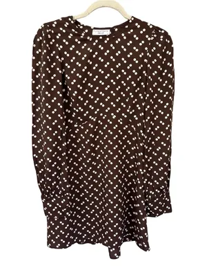 Flynn Skye Brown Polka Dot Lydia Mini Dress Long Sleeve Boho Parisian chic NWT S thumbnail 2
