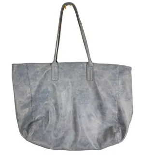 Saks Fifth Avenue Lg Dusty Blue Faux Suede Tote Shoulder Bag Minimalist Commuter thumbnail 1