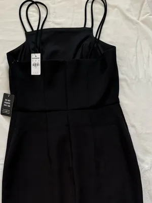 Express Double Strap Square‎ Neck Sheath Midi Dress Black Size S NWT thumbnail 6