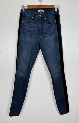 Good American Good Waist Skinny Jeans Velvet Side‎ Stripe Dark Wash Size 4/27 thumbnail 1