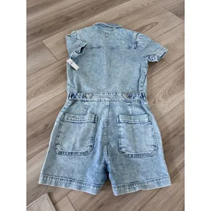 GAP Women Light Wash Denim Short Sleeve Romper Utility Button Front Size 0 NWT thumbnail 4