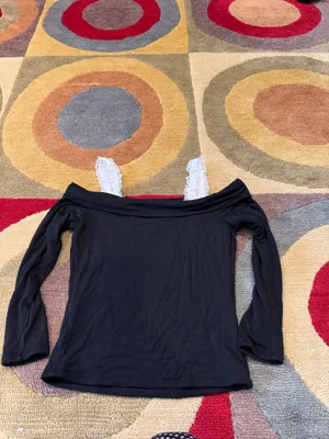 Free People Black Off The Shoulder Top with White Lace Strap 3/4 Sleeve Small thumbnail 4