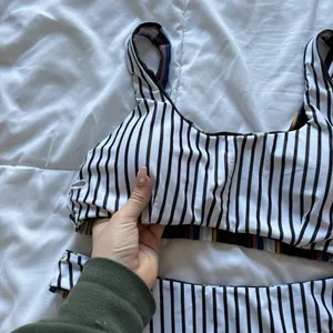 Womens Bikini Set Swimsuit Top Bottom Striped Reversible‎ White Black Summer thumbnail 8