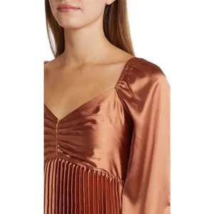 ZOE AND CLAIRE Long Sleeve Pleated Midi Dress in Sienna thumbnail 5