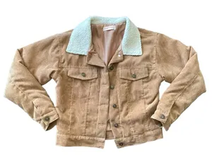 Corduroy Fleece Collar Jacket Button Up Coat Tan Women’s Size Medium thumbnail 1