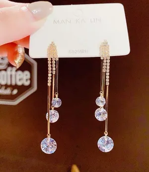 Crystal Long Tassel Dangle Drop Earrings for Women Gold thumbnail 1
