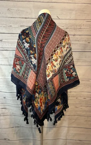 Boho Multicolor Floral Geometric Tassel Fringe Shawl Scarf 46x46 thumbnail 1