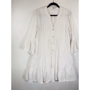 Faherty Dress White Mini Gauze Kasey V Neck Tiered Flared Coastal Cowgirl Medium thumbnail 9