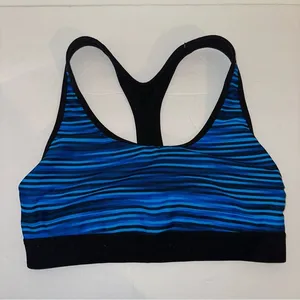 Hanes Blue and Black Striped Sports Bra size XL thumbnail 1