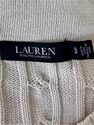 Lauren Ralph Lauren Logo Cricket Sweater S Cream Cable Knit Cotton LRL Preppy thumbnail 5