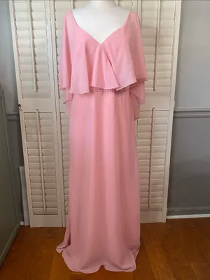AW Bridal Pink V-Neck Maxi Dress with Flutter Overlay Size 14 thumbnail 3