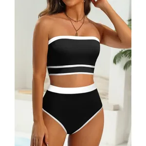 Yonique Bandeau Bikini Strapless Swimsuit Two Piece High Waisted MEDIUM thumbnail 4