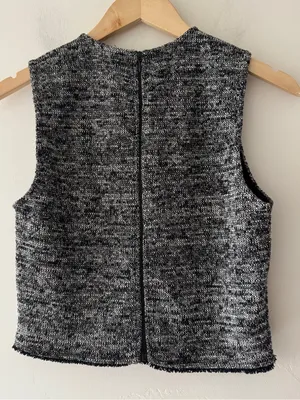 Zara Jacquard‎ Structured Gray Black Tweed Top thumbnail 4