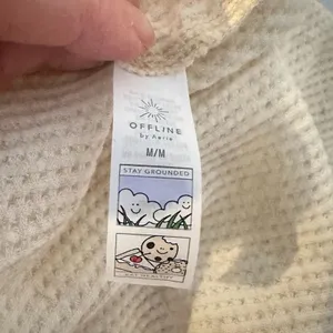 Aerie Do What Makes You Happy‎ Waffle Knit Thermal Top Oversized Medium Ivory thumbnail 9