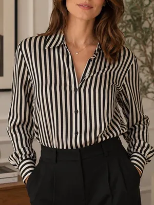 H&M Black and White Striped Satin Blouse thumbnail 1